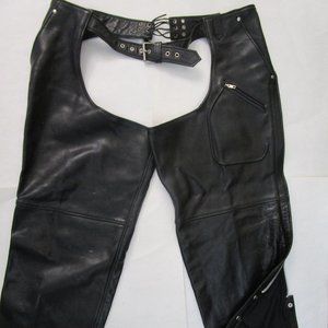 5X 5XL Black Leather Motorcycle Chaps Pants Mesh Lining